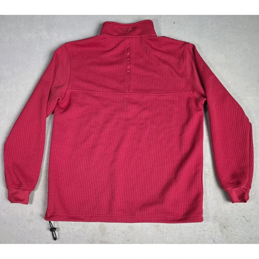Men's Straight Down Pullover MEDIUM Waffle Knit Quarter Zip Sweater Golf Red